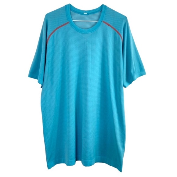 LULULEMON Metal Vent Tech Short Sleeve T-Shirt in Turquoise Blue Orange Stitch - Picture 2 of 6